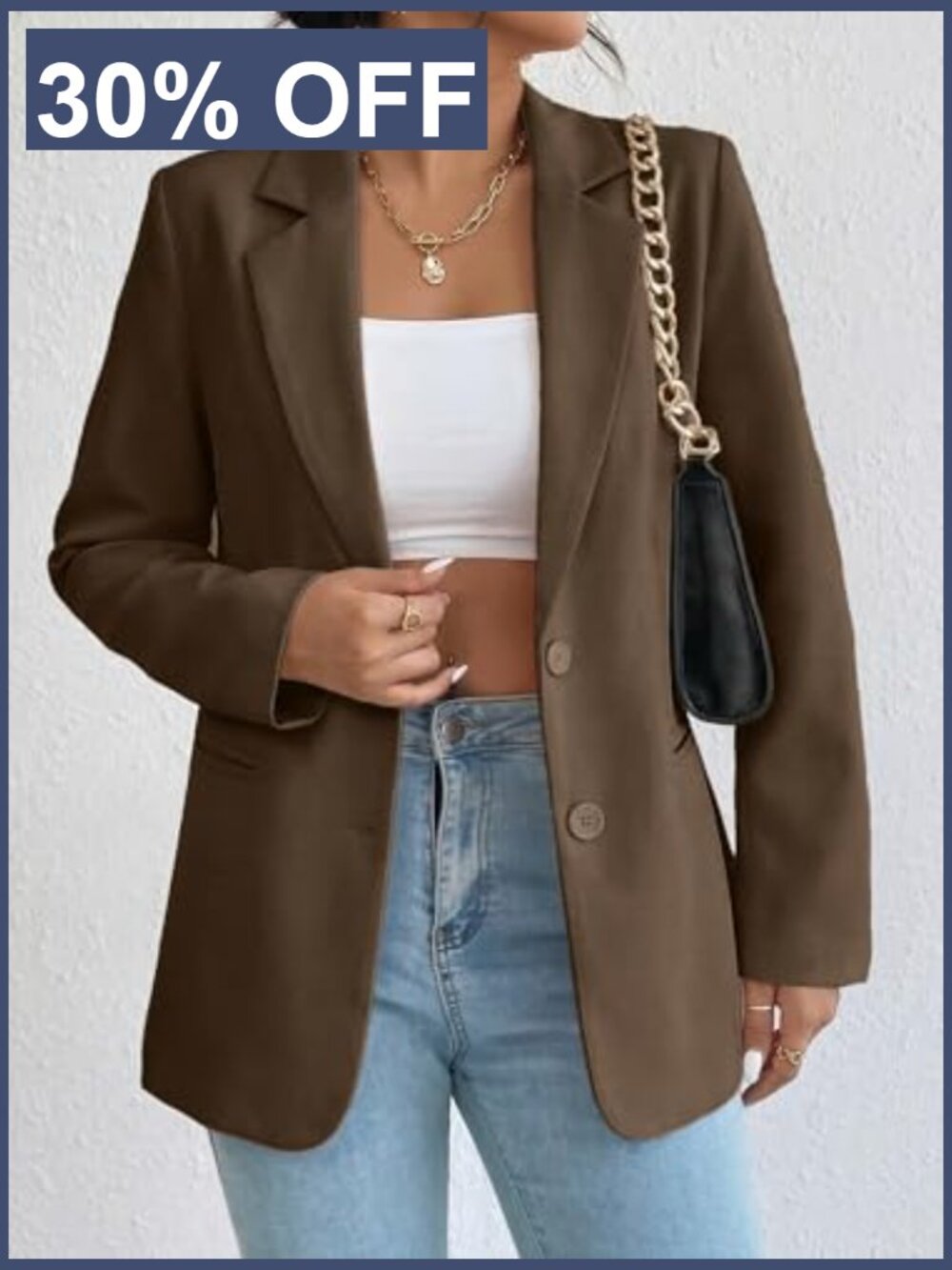 Women's Business Casual Blazer - Boyfriend Fit Office Jacket with Pockets - Picture 3 of 7
